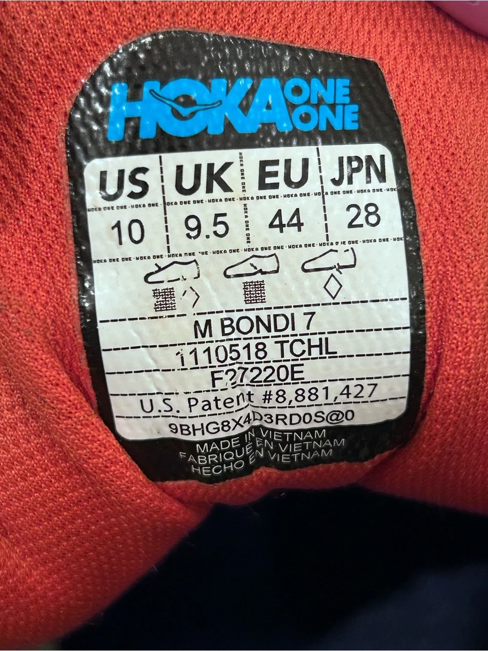Hoka One One Men’s Size 10 Bondi 7 Color Gray Red/Orange Yellow Comfort